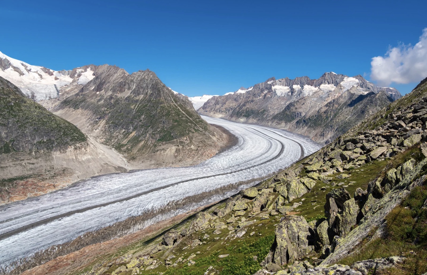 Dòng sông băng Aletsch tại vùng Jungfrau, lung linh dưới ánh nắng mùa hè