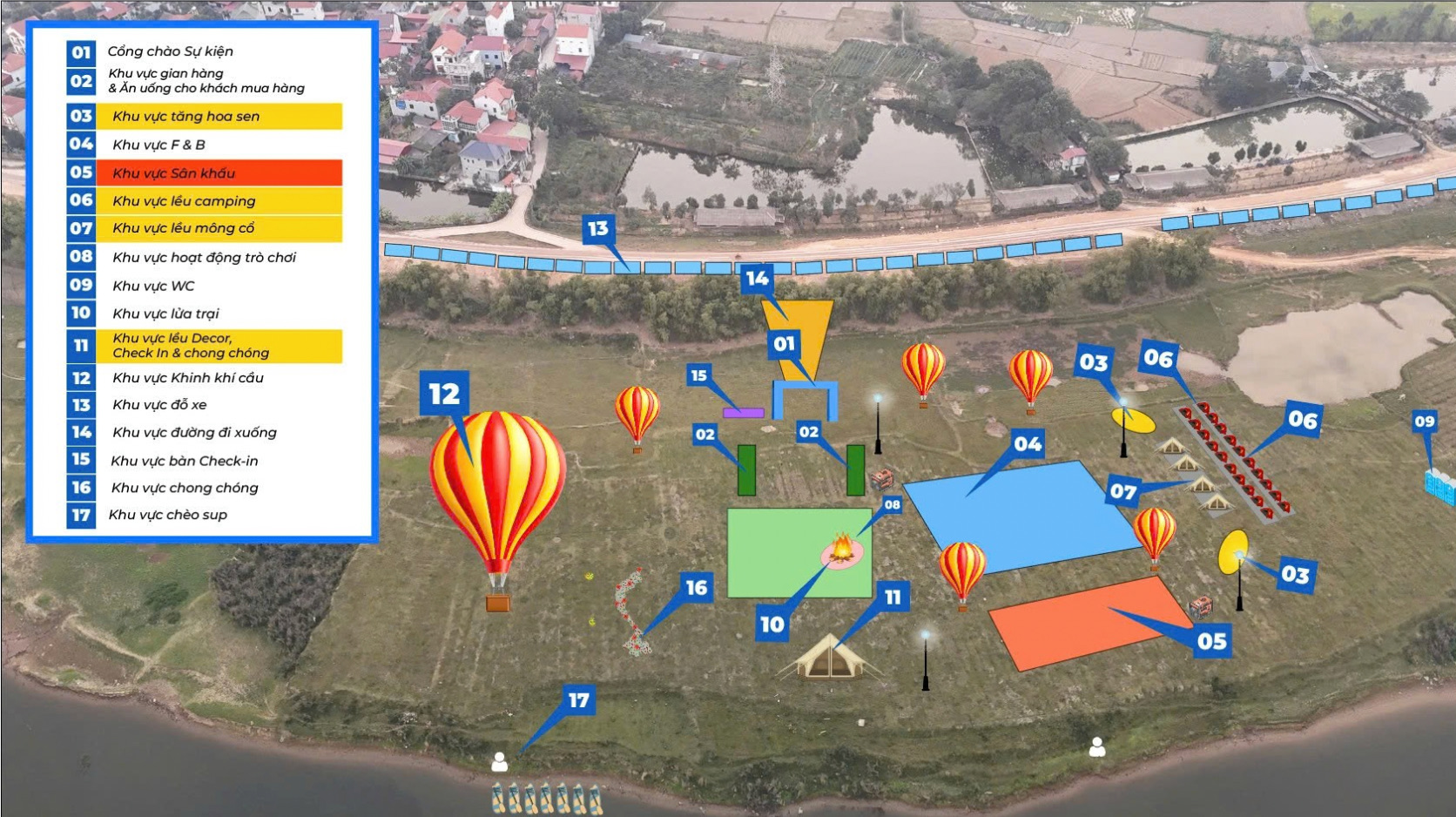 Sơ đồ Camping ở bãi bồi sông Cà Lồ